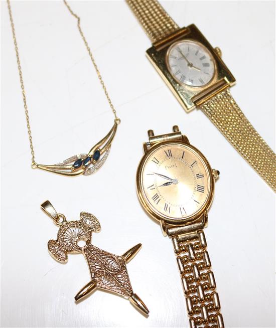 Two 18ct gold watches (wristbands not gold) & 9ct gold hanger